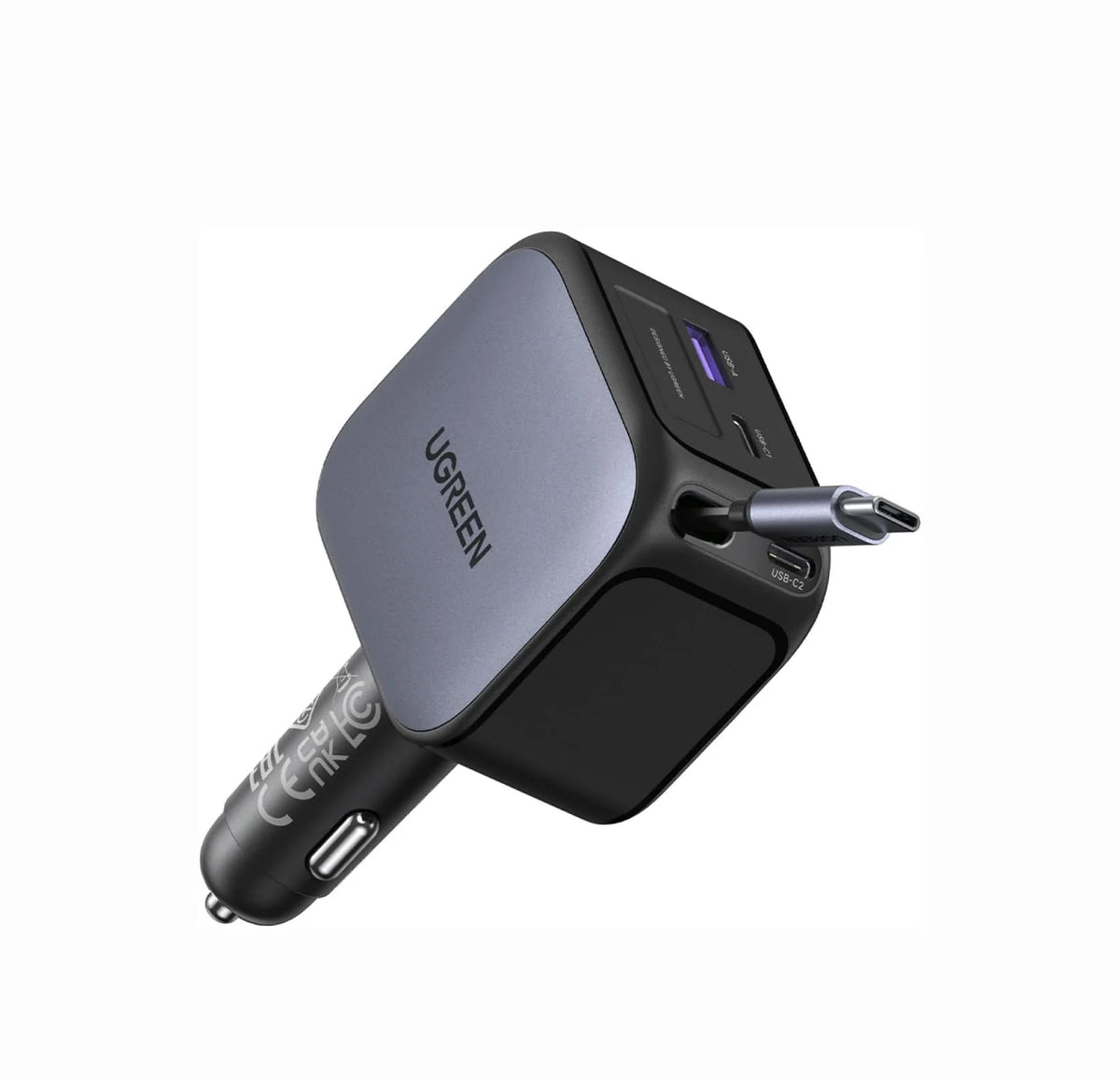 UGREEN 145W 3C1A Retractable Car Charger, USB C Car Phone Charger Fast Charging with Type C Cable