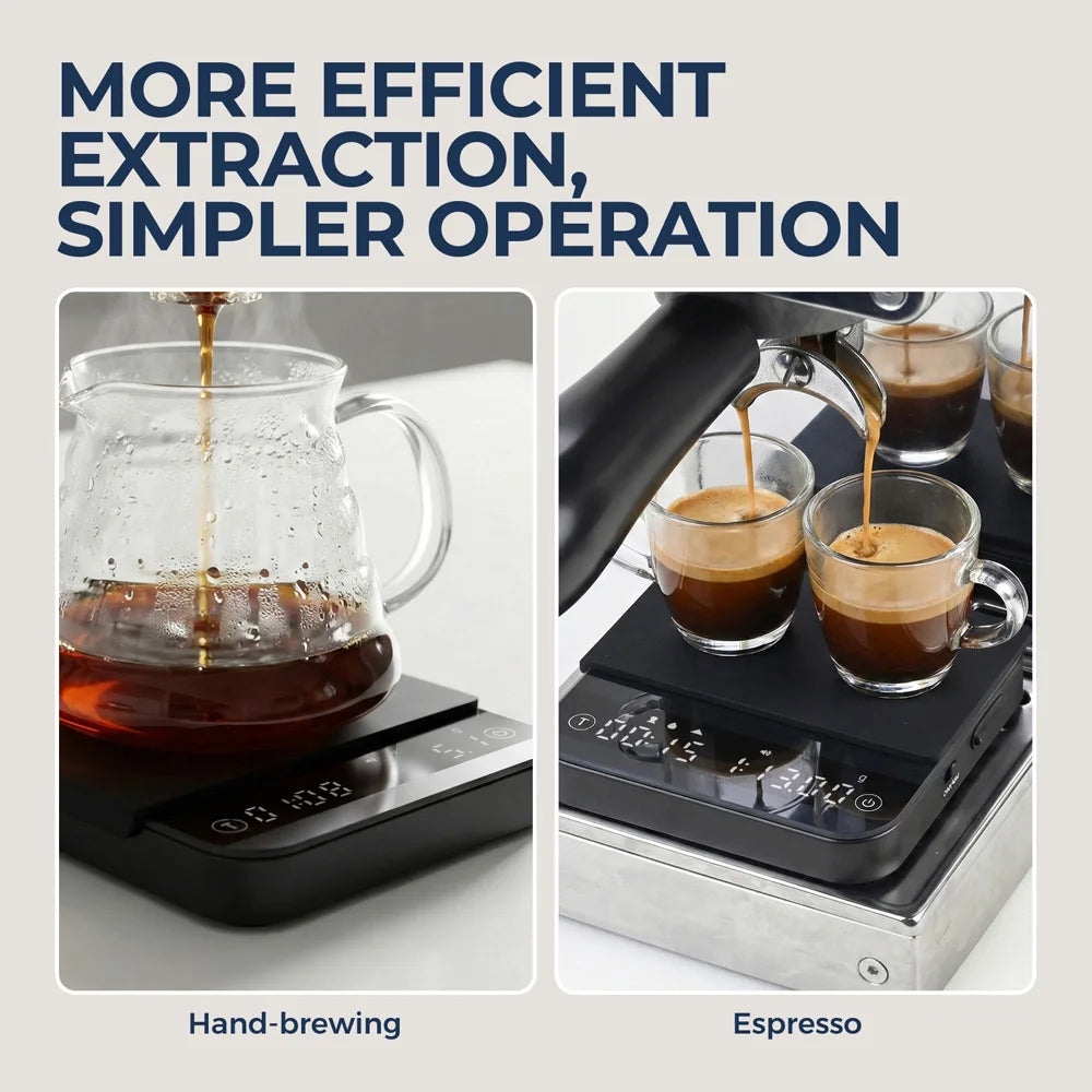 Portable Coffee Scale 0.1g Precision 0.3g-2000g, Flow Rate & Ratio Modes, 7H Battery Type-C, Tempered Glass, White & Black
